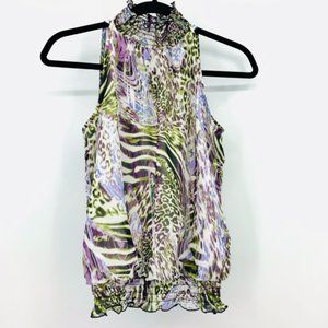 B-Wear Animal Print Crew Ruffle Neck Sleeveless Bl